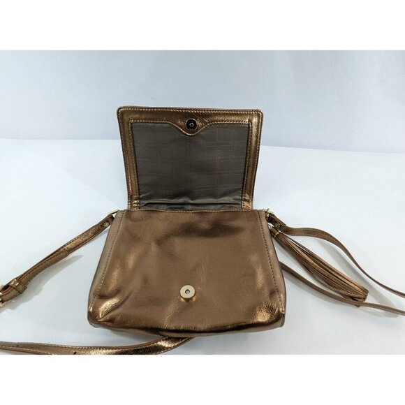 RJ Graziano Crossbody Handbag Purse Bronze Leopard Leather Bag Tassel - Picture 9 of 14